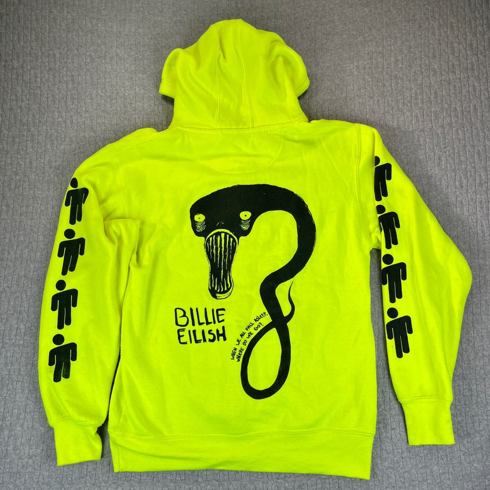 Billie Eilish Graphic‎ Hoodie Neon Yellow Question Mark Monster Print Size S